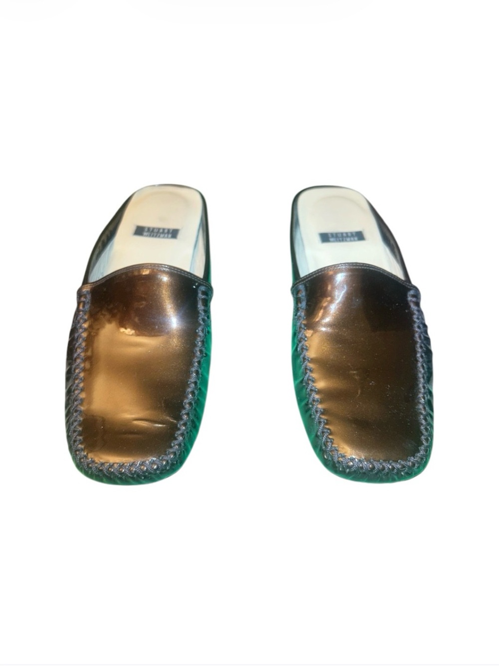 Stuart Weitzman Size 4 M Bronze metallic Patent Leather Slide,Slip on Loafer EUC